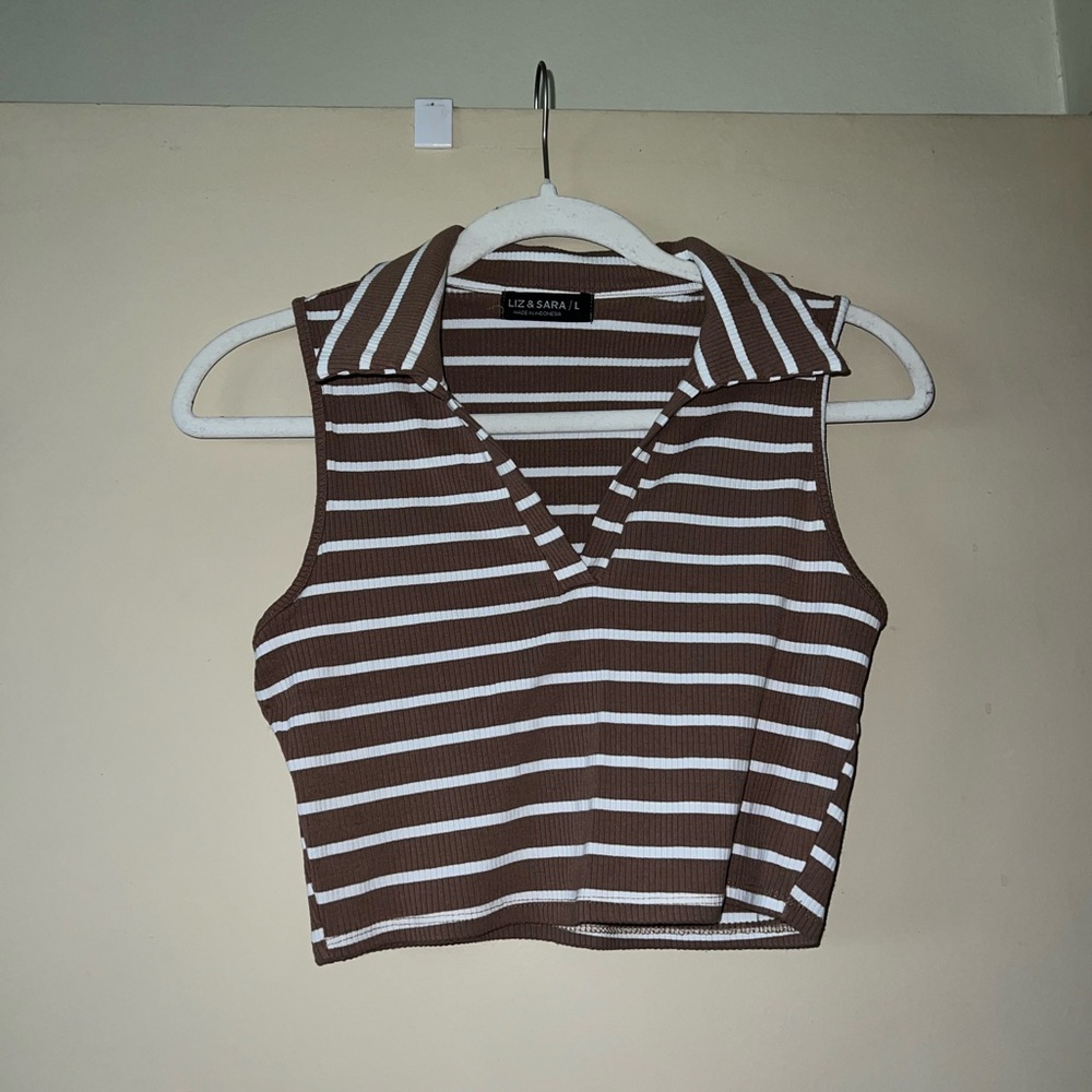 LIZ & SARA Brown Striped Women's Tank Top
